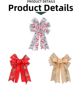Detailed view of three decorative double-layer Christmas bows in white, red and gold colors