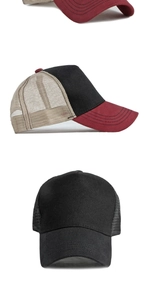 Detalle de la malla transpirable trasera y costuras en las gorras trucker de algodón
