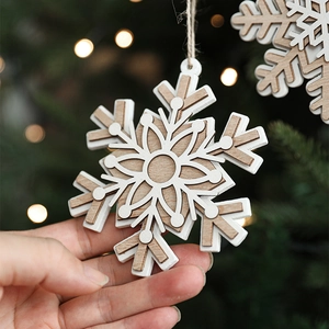Nordic wooden snowflake ornaments for Christmas tree decoration in red and white