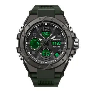 Orologio sportivo SANDA da uomo con cinturino verde scuro, doppio display e impermeabile 50M