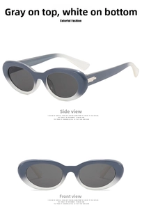 Detail of oval vintage sunglasses with grey ombre frames and UV protection lenses