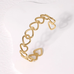Elegant gold heart hollow open bangle bracelet in stainless steel minimalist design