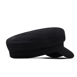 Breathable black mesh newsboy cap with octagonal flat top design for summer sun protection