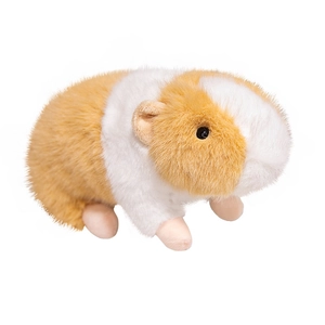 Lifelike brown and white guinea pig plush toy in a soft, fluffy standing pose