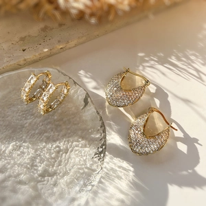 Copper Hoop Earrings With Zircon Inlaid Hollow Mesh V Shape Baguette Cut Luxury Vintage Elegant Jewelry For Women