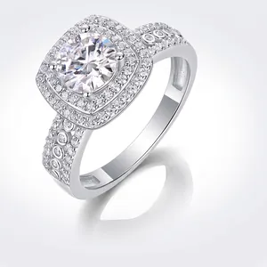 Luxury 925 Sterling Silver Moissanite Halo Ring For Women Cushion Cut Sparkly Zirconia Inlaid Wedding Engagement Jewelry Gift
