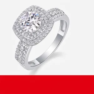 Luxury 925 Sterling Silver Moissanite Halo Ring For Women Cushion Cut Sparkly Zirconia Inlaid Wedding Engagement Jewelry Gift