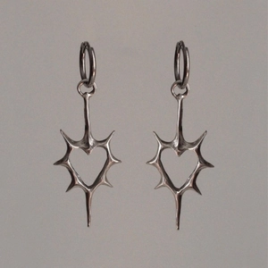 Thorn Heart Hoop Earrings Stainless Steel Hollow Gothic Punk Style Jewelry For Men And Women Silver Color Minimalist