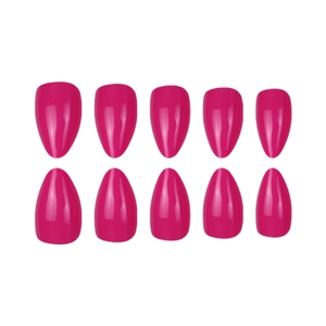 Glossy fuchsia almond-shaped press-on nails set with vibrant mirror finish shine