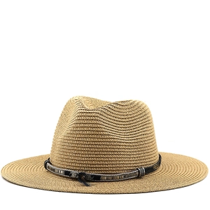 Straw Fedora Hat Summer Sun Protection Beach Vacation Retro Western Style With Metal Buckle And Feather Decor For Men Women