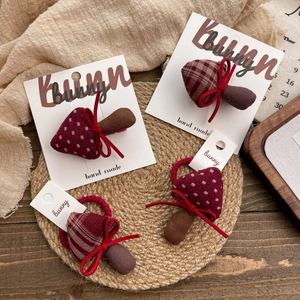 Handmade fabric mushroom hair clips and elastics set with plaid and polka dot patterns