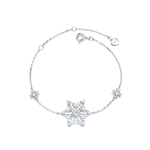925 sterling silver snowflake bracelet with blue zircon stones on minimalist link chain