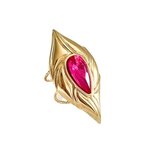 Unique gold plated stainless steel ring with a pink teardrop zircon and wing design