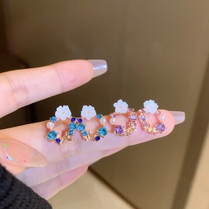 Hollow Flower Wreath Stud Earrings With Rhinestone Imitation Artificial Pearl And 925 Sterling Silver Earring Post Sweet For Women