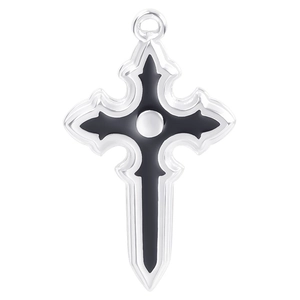 Gothic 925 silver cross pendant necklace with black drip oil finish on white background