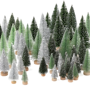 Mini Christmas Trees With Wooden Base Artificial Sisal Snow Frost Ornaments For Tabletop Home Holiday Party Decor