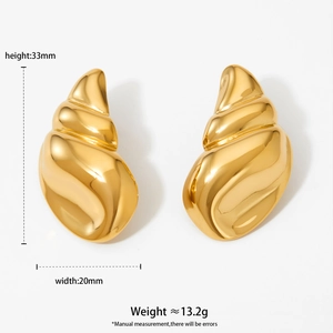Golden conch shell earrings in stainless steel with polished mirror finish for women