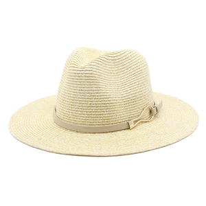 Classic Panama straw hat for women with khaki leather band and gold buckle detail