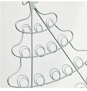 Detailed close-up of a silver 50cm wrought iron spiral Christmas tree ornament stand
