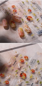 Detailed view of Chinese style nail stickers featuring rabbit and golden osmanthus motifs