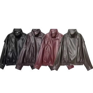 Dames Jas Van PU Kunstleer Opstaande Kraag Los Oversized Moto Biker Stijl Rits Casual Streetwear Bovenkleding