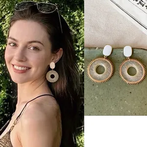 Bohemian Round Woven Drop Earrings With 925 Sterling Silver Earring Post Copper Hollow Geometric Jewelry For Women