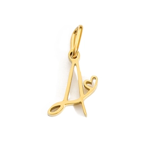 Pendentif lettre A en forme de cœur doré poli en acier sur fond blanc éclatant