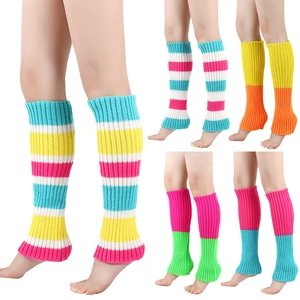 Women knitted leg warmers in various colorful stripe patterns for winter fashion