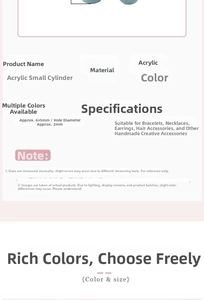 Detailed macro view of 6x5mm acrylic cylindrical beads for DIY jewelry making