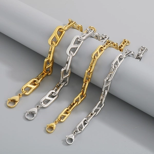 Fashionable stainless steel H-link chain bracelets in gold and silver with lobster clasp