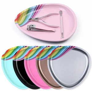 Stainless Steel Storage Tray Rainbow Edge Triangular Colorful Nail Art Tool Organizer Jewelry Display Dish Desktop Plate