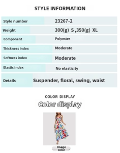 Size chart and technical specifications for the sexy floral print strap dress