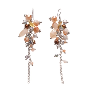 Vintage bohemian tassel earrings with champagne crystals and golden leaves in a sleek layout