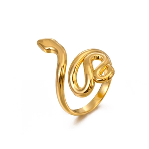 Bague serpent ajustable en acier inoxydable doré avec texture animale de style punk