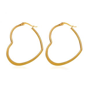 Polished gold heart hoop earrings in stainless steel with a minimalist minimalist style