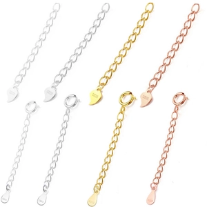 Extension Chain S925 Sterling Silver DIY Jewelry Necklace Bracelet Extender With Heart Waterdrop Charm Tail