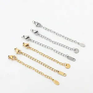 Five gold and silver stainless steel extender chains with lobster clasps for DIY jewelry