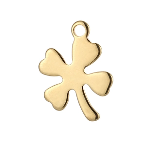 Vue détaillée du pendentif trèfle à quatre feuilles en acier inoxydable doré poli