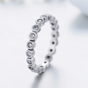 Minimalist S925 sterling silver band ring with pave set sparkling cubic zirconia stones
