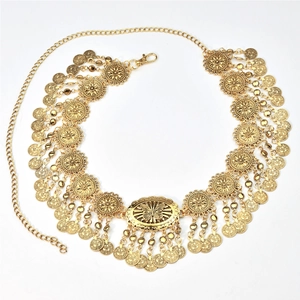 Bohemian gold butterfly waist chain with hollow metal coins and tassel fringe ornaments