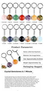 Collection of 14 natural gemstone foot-shaped keychains including rose quartz and tiger eye