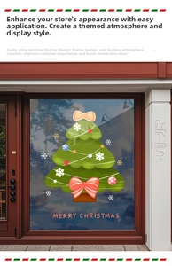 Detail eines Weihnachtsbaum-Fensteraufklebers mit roten Schleifen auf einer Glastür