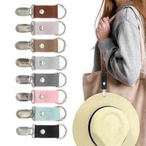Portable PU leather hat clips in 8 colors for travel bags with lifestyle usage demo