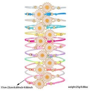 Set of 12 colorful bohemian braided bracelets with sunflower charms for summer vacation