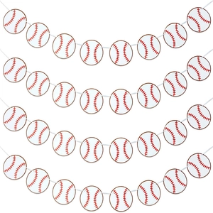 Baseball themed banner garland for sports party decoration featuring white sequin balls
