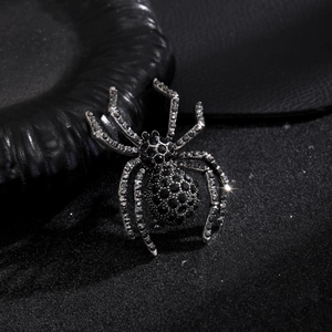 Gothic spider brooch with sparkling black rhinestones for suits and scarves decoration