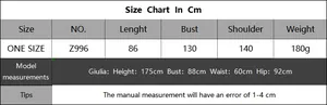 Size chart showing 86cm length and 130cm bust for the crochet bikini cover-up