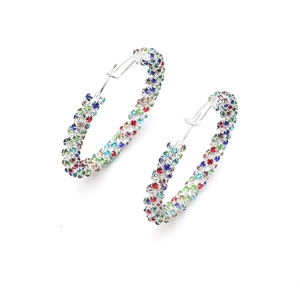 Fashionable oversized hoop earrings with colorful rhinestones in a minimalist design
