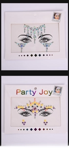 Close-up of AB white and multicolored acrylic crystal face stickers for makeup and festivals