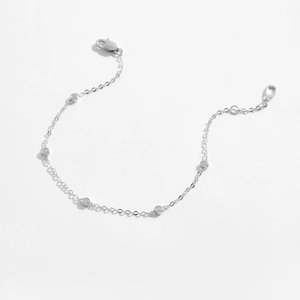Minimalist S925 sterling silver chain bracelet with round clear cubic zirconia stones